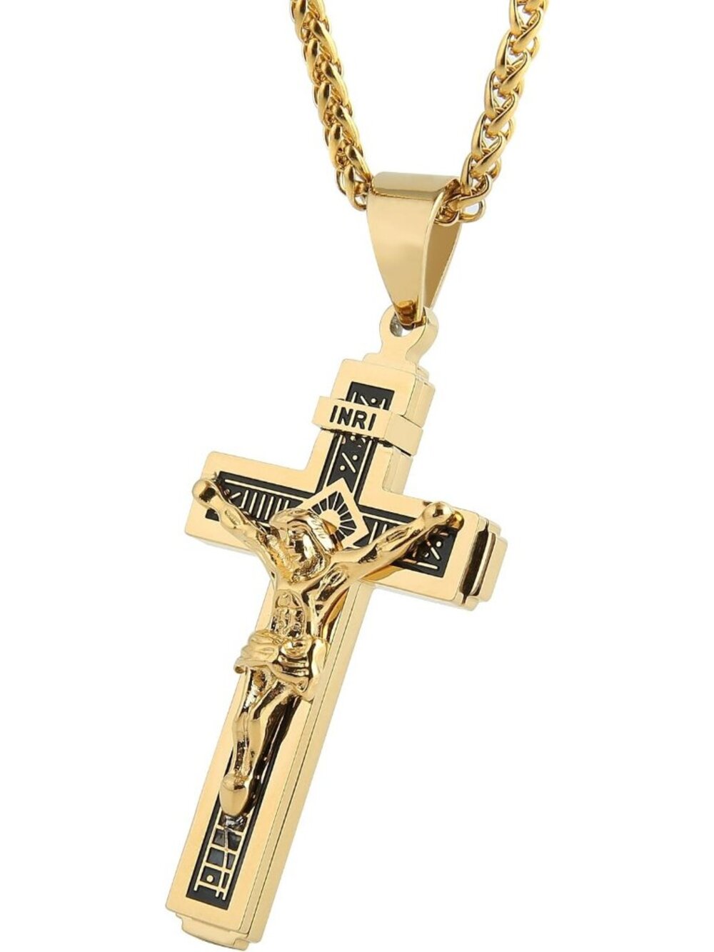 Men's Gold Stainless Steel Religious Catholic Christ Crucifix Cross Pendant
